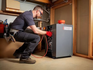 HVAC technician installing heating